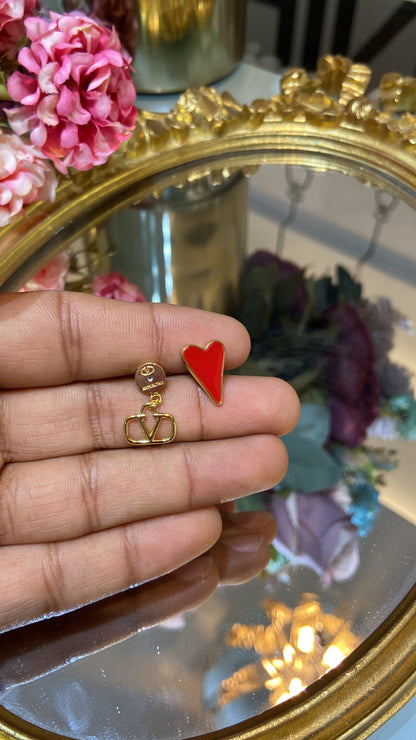 VAL RED HEART EARRING