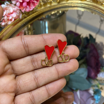 VAL RED HEART EARRING