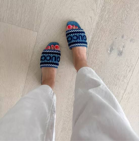 GG Denim Slides