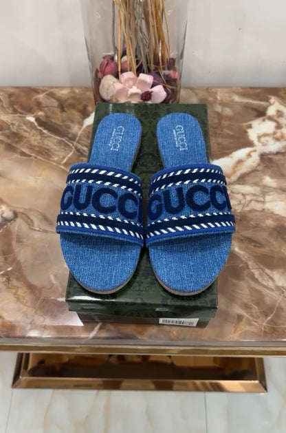 GG Denim Slides