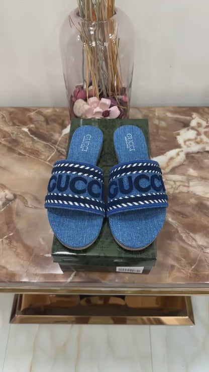 GG Denim Slides