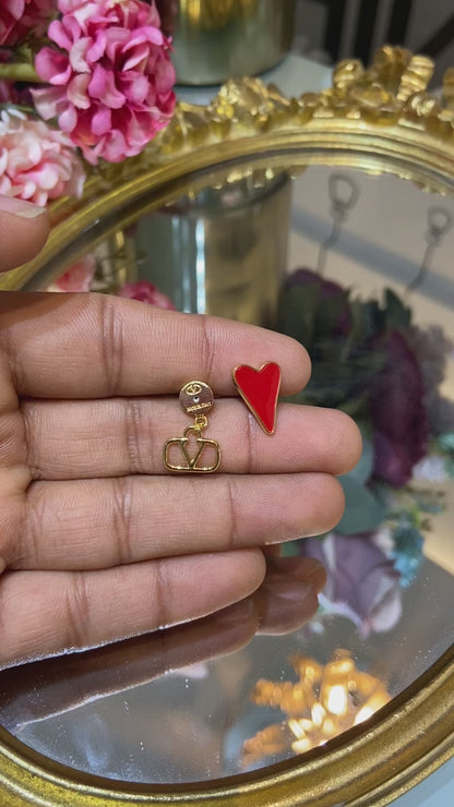 VAL RED HEART EARRING