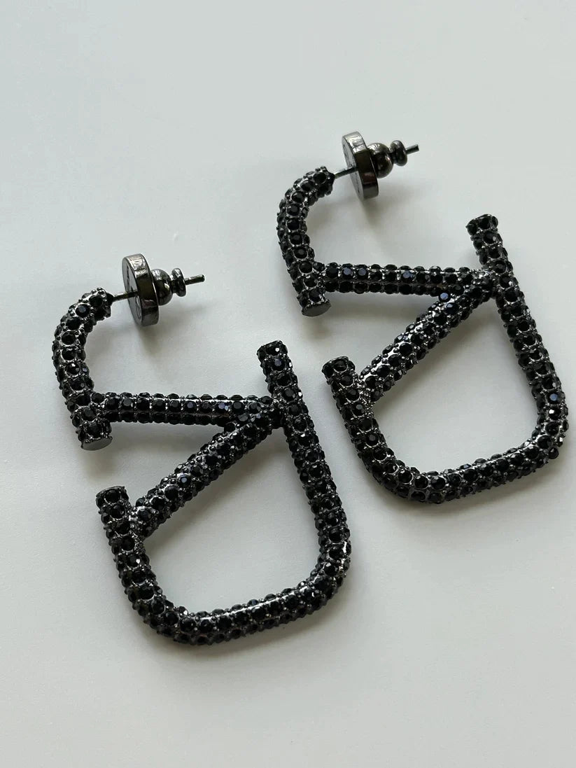 VAL ENCRUSTED DIAMOND HOOPS (BLACK / PURPLE)