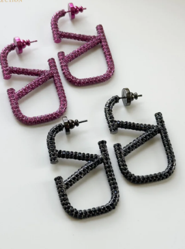 VAL ENCRUSTED DIAMOND HOOPS (BLACK / PURPLE)