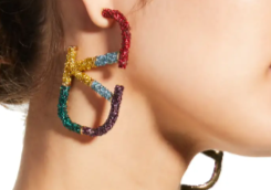 Val rainbow encrusted hoops