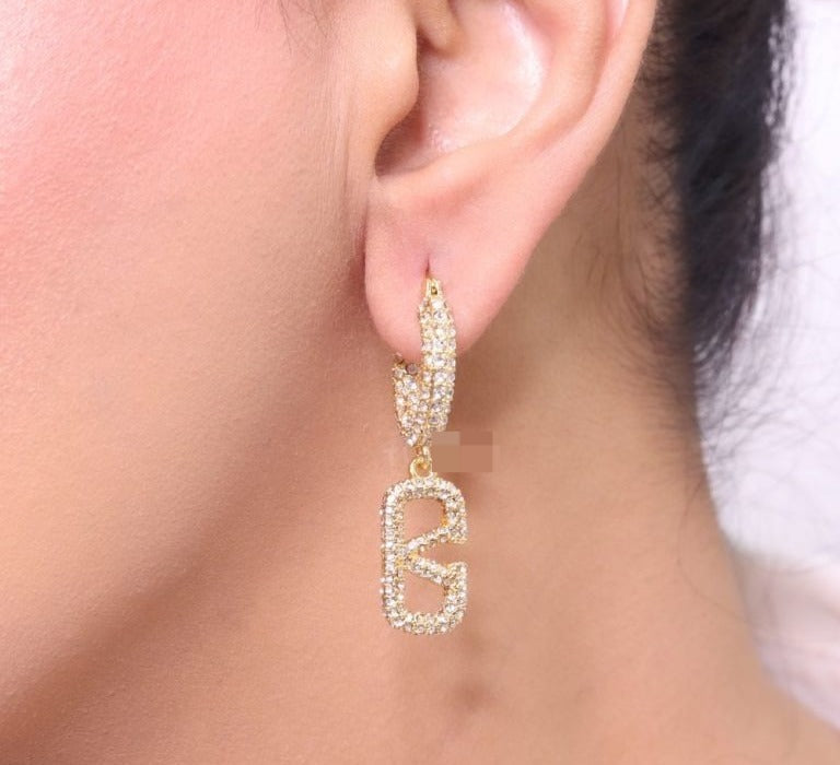 Val Gold Diamond hoop danglers